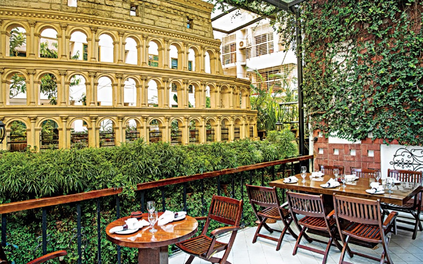 a colosseum replica in a restaurant 