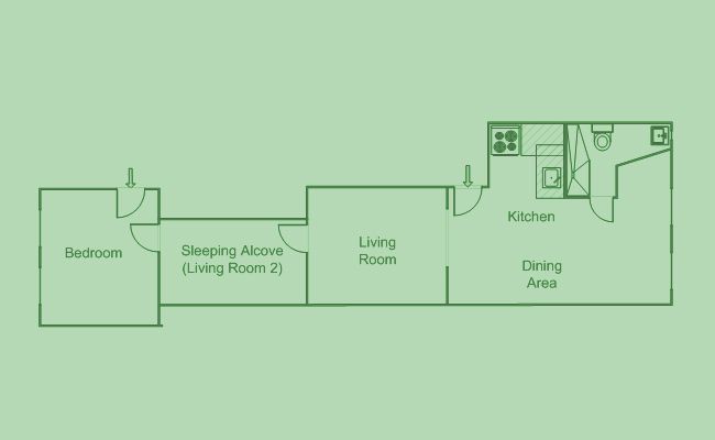 Railroad-style apartment layout