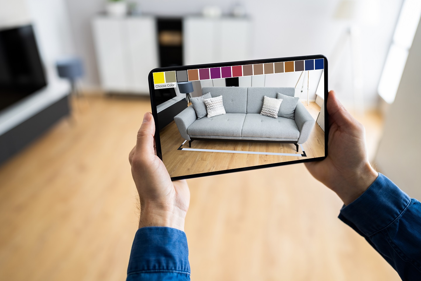 Furniture,Ar,Smartphone,Designer,Application.,Augmented,Reality,Sofa