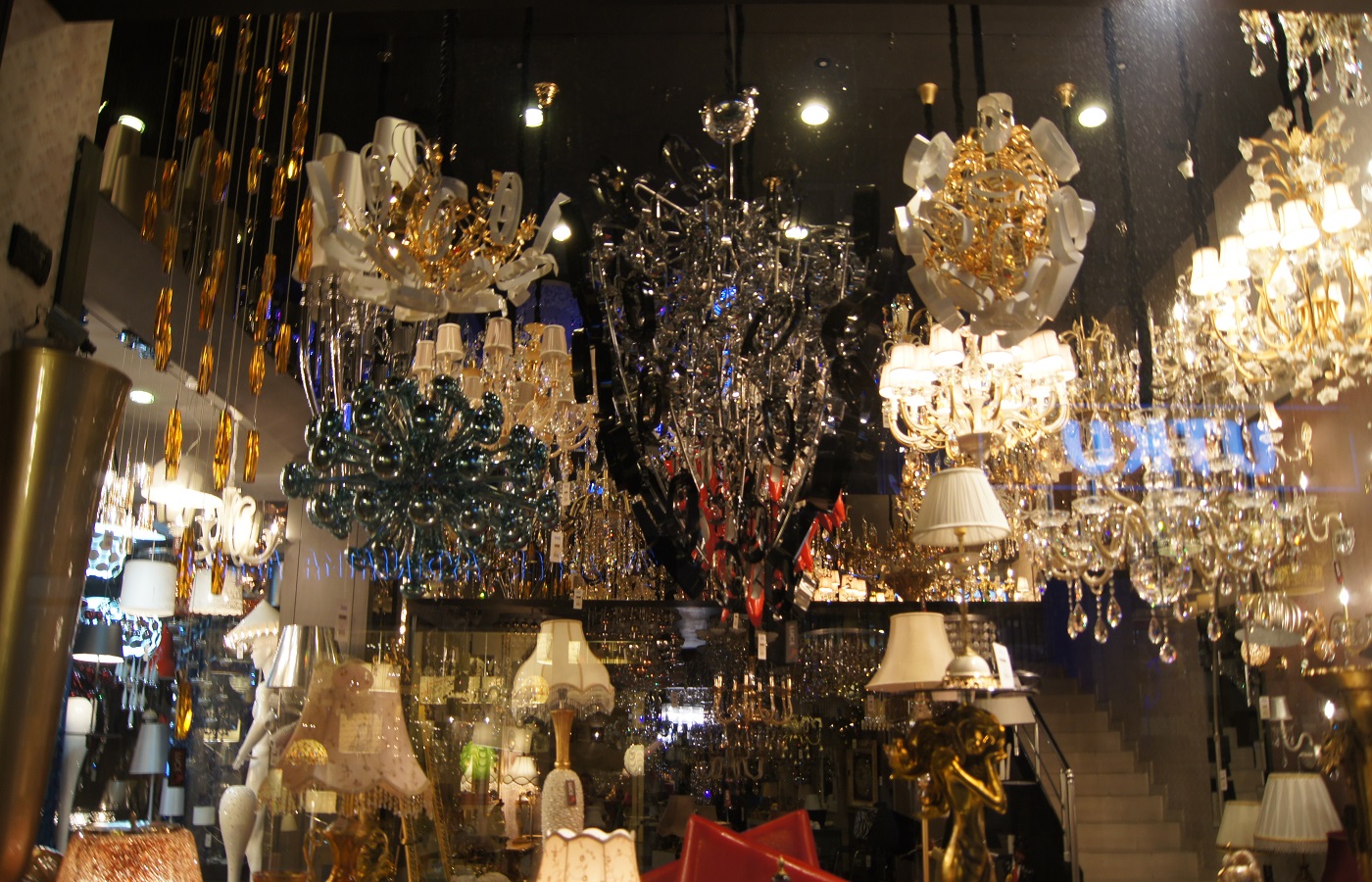 chandeliers on display