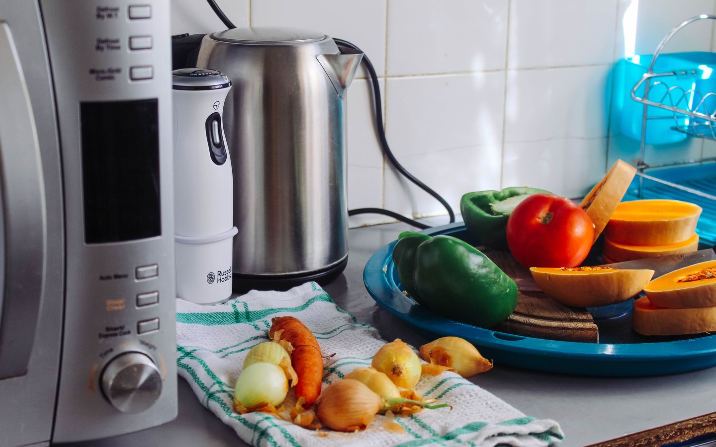 fruits in a basket and water heater