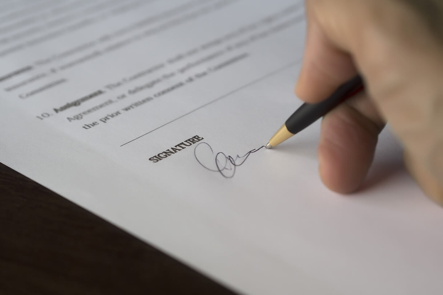 signing a paper